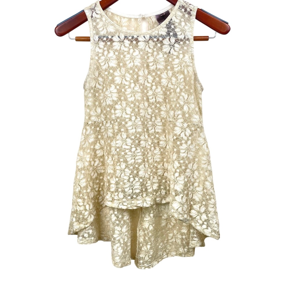 Womens Top Sz XS Lace Sheer Fairy Coquette Cottage Victorian Cream Boho Layering